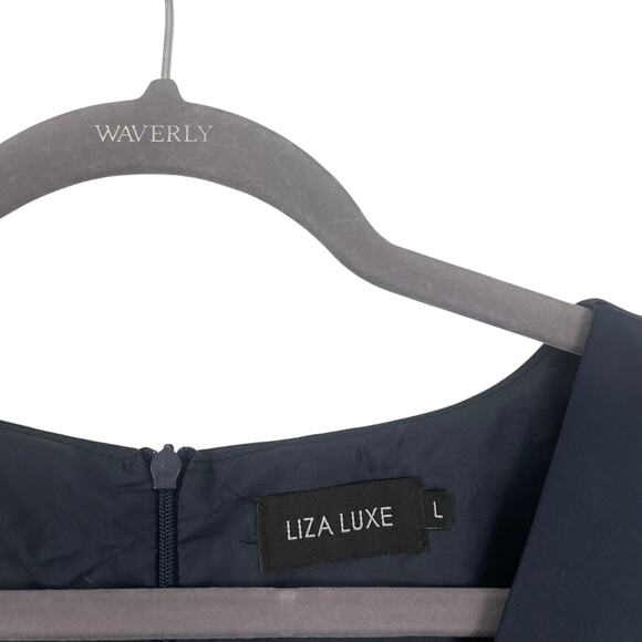 Liza Luxe Silky Navy Blue A-Line V-Neck Mini Dress - Picture 6 of 6